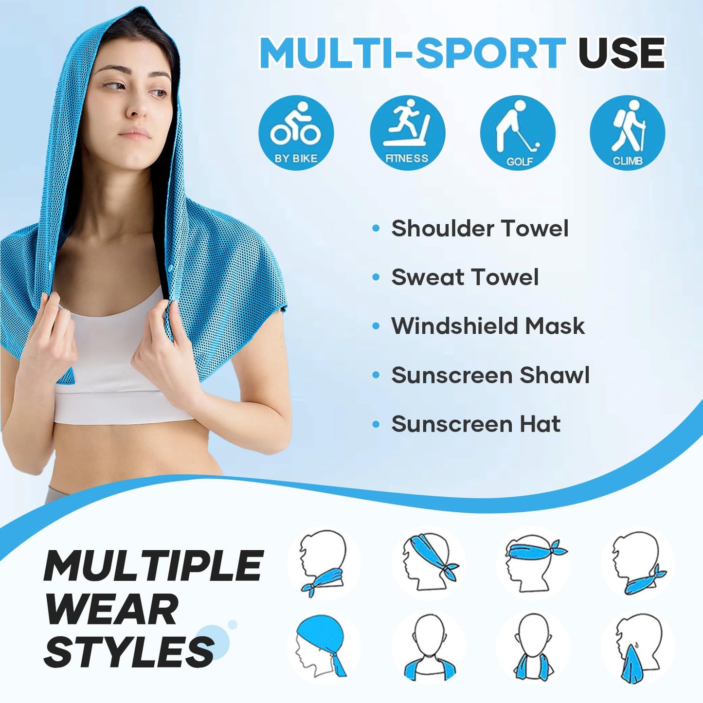 Cooling Rags for Neck: UPF50 Cooling Hoodie Towel with Case 2 Packs | Quick Dry, Chemical-free, Breathable, Soft, Portable, Cooling Towels for Face Hot Weather Workout Baseball Softball Sport