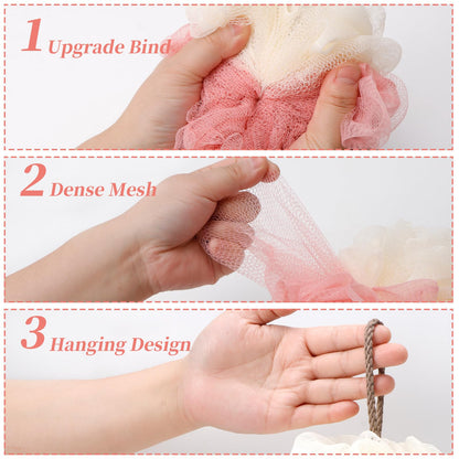 FARMOGA Bath Loofah Sponge Body Scrubber Shower Sponge Exfoliating Mesh Pouf Shower Ball Bath Sponges for Women and Men Bathing Accessories (4Pack 50G Colorful)