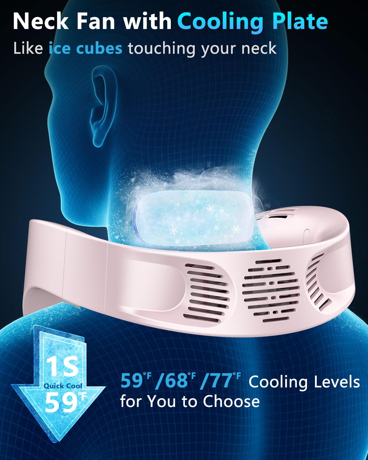 FWV Neck Fan with Cooling Plate, Quiet 30dB, 3-24Hrs Cooling,5500mAh Battery,LED Display Necklace AC Cooler, USB Bladeless Portable Personal Wearable Fans that Blow Cold Air for Men Women Kids Black