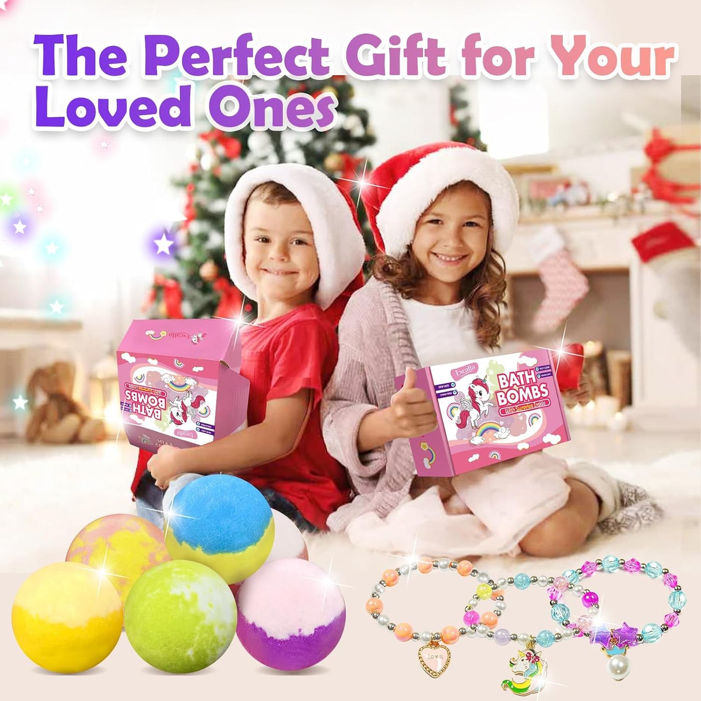 Unicorn Bath Bombs with Surprise Inside for Kids Girls, 6 Kids Bath Bombs with Jewelry Inside, Natural Bubble Bath Set for Skin Moisturizing, Birthday Christmas Easter Gifts for 4 5 6 7 8 Year Old