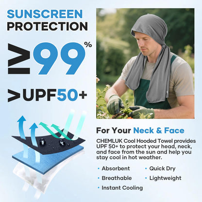 Cooling Rags for Neck: UPF50 Cooling Hoodie Towel with Case 2 Packs | Quick Dry, Chemical-free, Breathable, Soft, Portable, Cooling Towels for Face Hot Weather Workout Baseball Softball Sport