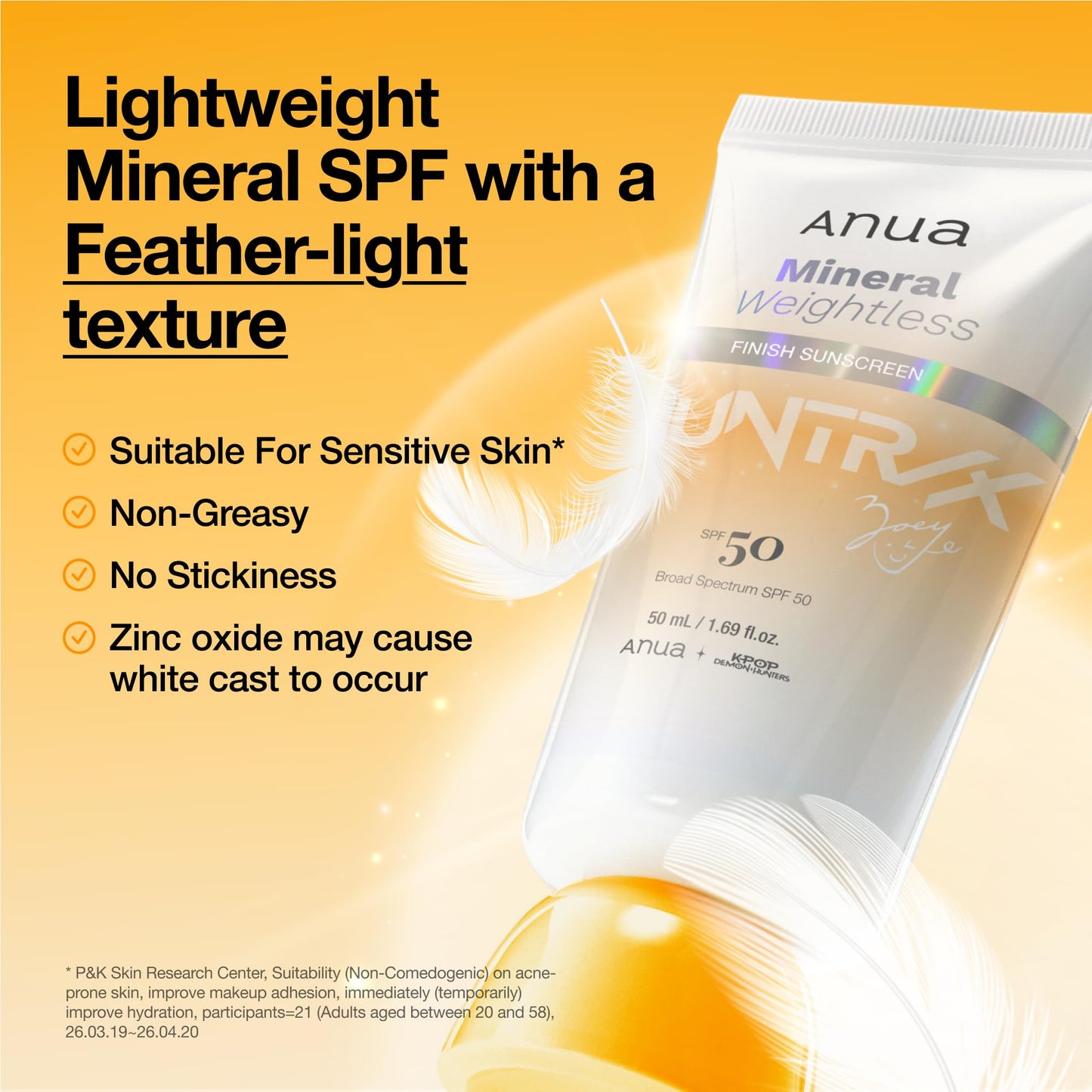 Anua Mineral Weightless Finish Sunscreen SPF 50, Broad Spectrum, Zinc-Based for Sensitive Skin, Lightweight Hydrating Lotion Texture, Under Makeup, Korean Skincare, 1.69 fl oz
