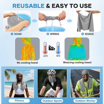 Cooling Rags for Neck: UPF50 Cooling Hoodie Towel with Case 2 Packs | Quick Dry, Chemical-free, Breathable, Soft, Portable, Cooling Towels for Face Hot Weather Workout Baseball Softball Sport
