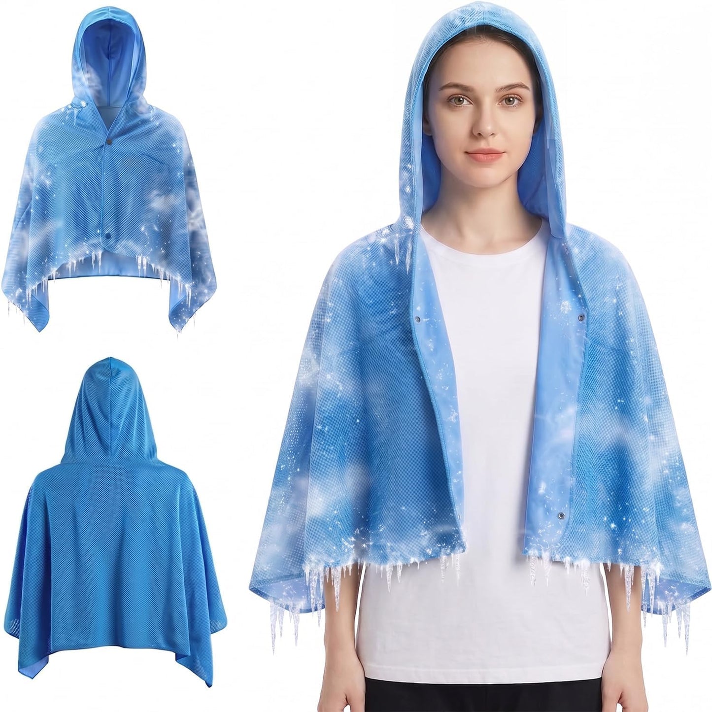 Cooling Hooded Beach Towel Cloak for Men Women -UPF 50+ Sun Proteciton Double Layer PVA Fabric Sweat-Absorbent Cool Towel Cape, Instant Cooling Soft Ice Towelfor Beach Yoga Camping (Blue)