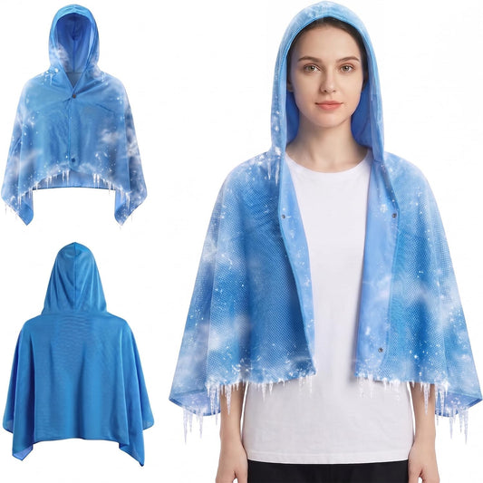 Cooling Hooded Beach Towel Cloak for Men Women -UPF 50+ Sun Proteciton Double Layer PVA Fabric Sweat-Absorbent Cool Towel Cape, Instant Cooling Soft Ice Towelfor Beach Yoga Camping (Blue)