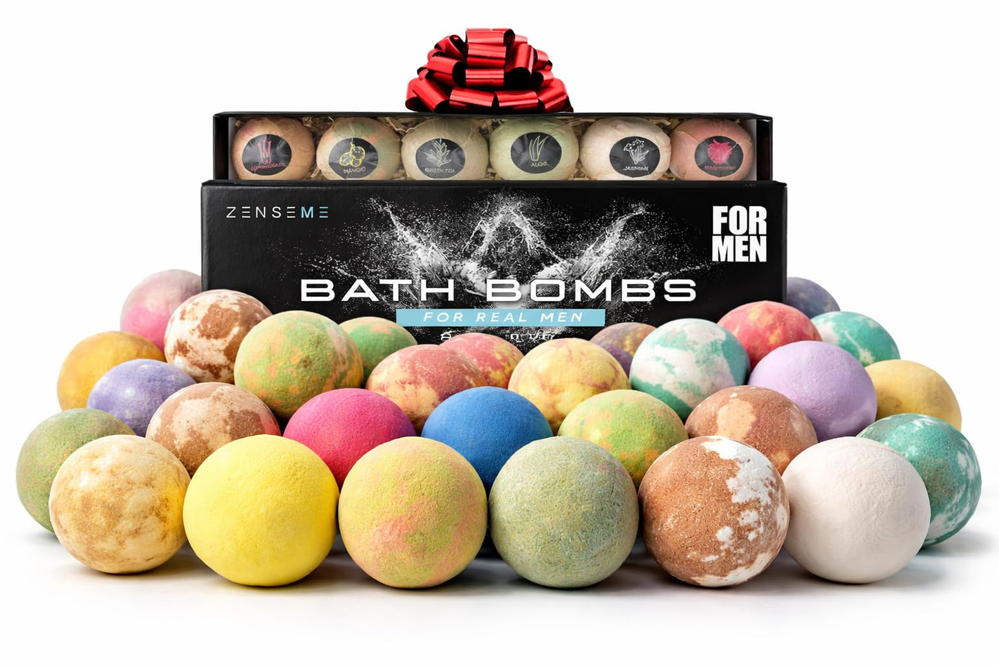 Bath Bombs for Men, Gift Set of 8 Scented Organic Handmade Bath Bombs of 2.5 oz with Natural Essential Oils for Boyfriend, Husband, Father or Friend, by ZenseMe
