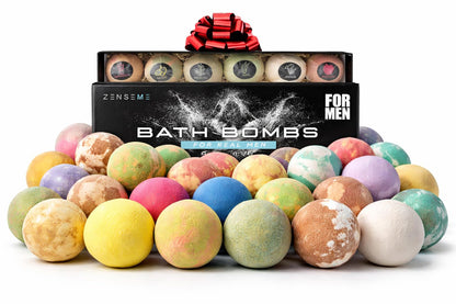 Bath Bombs for Men, Gift Set of 8 Scented Organic Handmade Bath Bombs of 2.5 oz with Natural Essential Oils for Boyfriend, Husband, Father or Friend, by ZenseMe