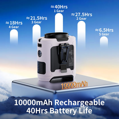 Socool 10000mAh Portable Waist Fan Clip on Wearable Belt Personal Fan Rechargeable Battery operated With 5 Speeds & Flashlight Neck Hands-Free 40H Cooling For Outdoor Camping Travel (Black)