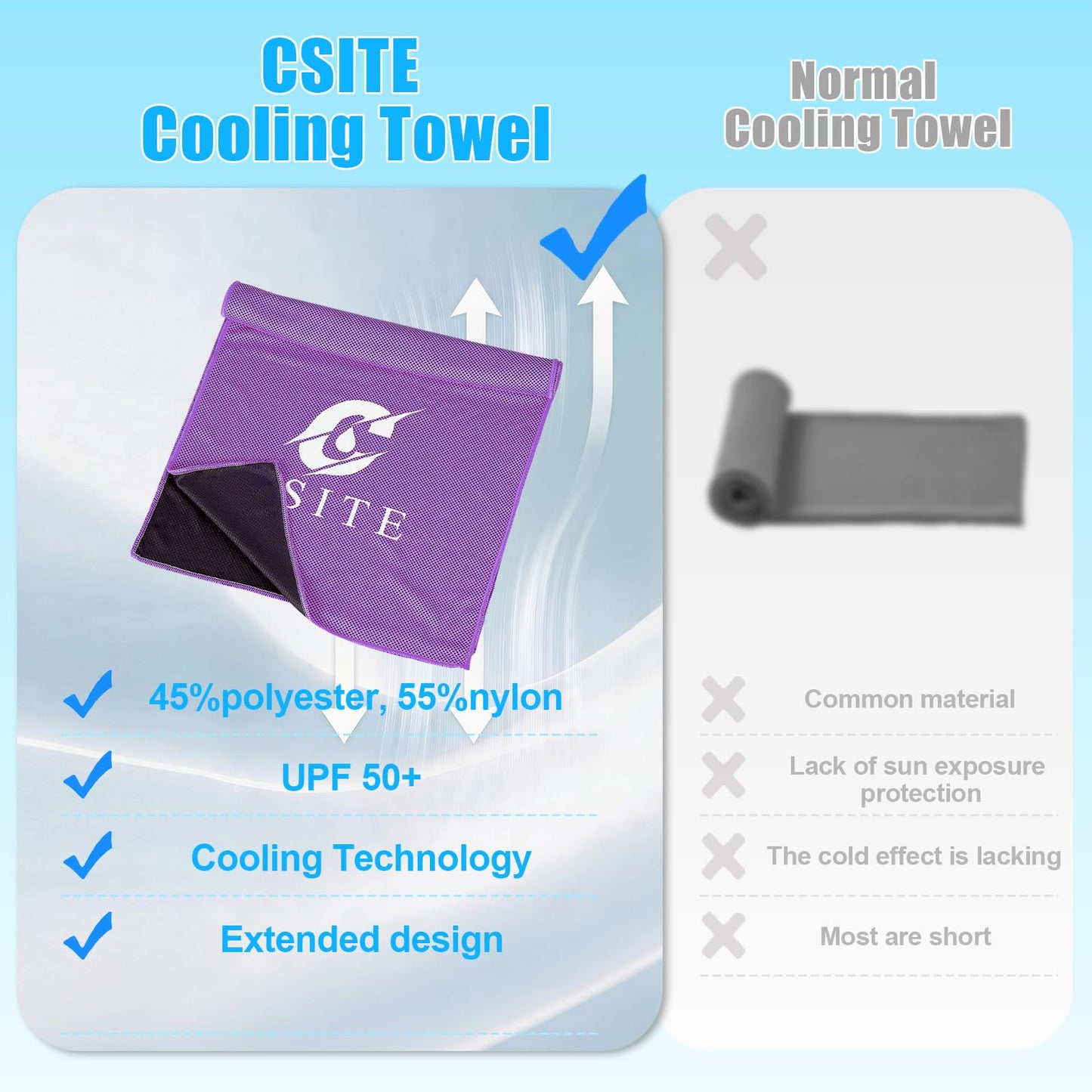 CSITE Cooling Towels (47"x12") for Neck and Face, Ice Towel for Hot Weather, Soft Breathable Chilly Gym Towels, Microfiber Towel for Work Out, Yoga, Running, Camping & More Activities（Green）