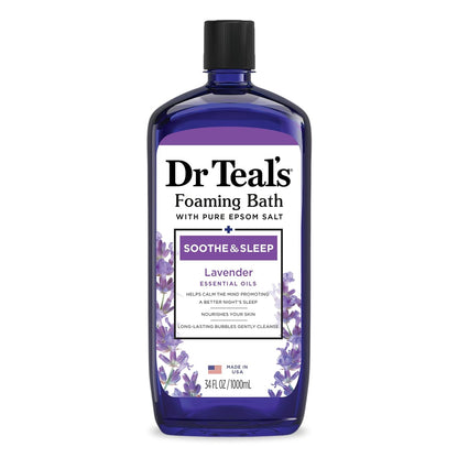 Dr Teal’s Foaming Bath with Pure Epsom Salt, Soothe & Sleep with Lavender, 34 Ounces (Packaging May Vary)