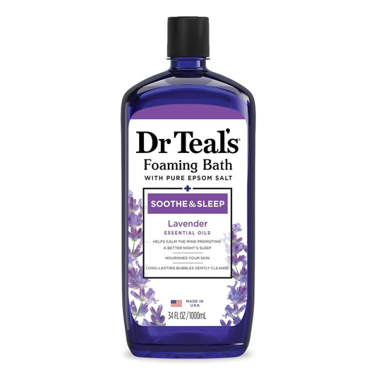 Dr Teal’s Foaming Bath with Pure Epsom Salt, Soothe & Sleep with Lavender, 34 Ounces (Packaging May Vary)
