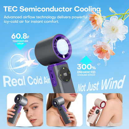 6000mAh Portable Handheld Fan with Ice Cooling, 199 Levels Stepless Speed, 20H Long Battery Life, 20000RPM Turbo Fan Rechargeable Personal Mini Fan for Travel, Outdoor, Makeup (White)