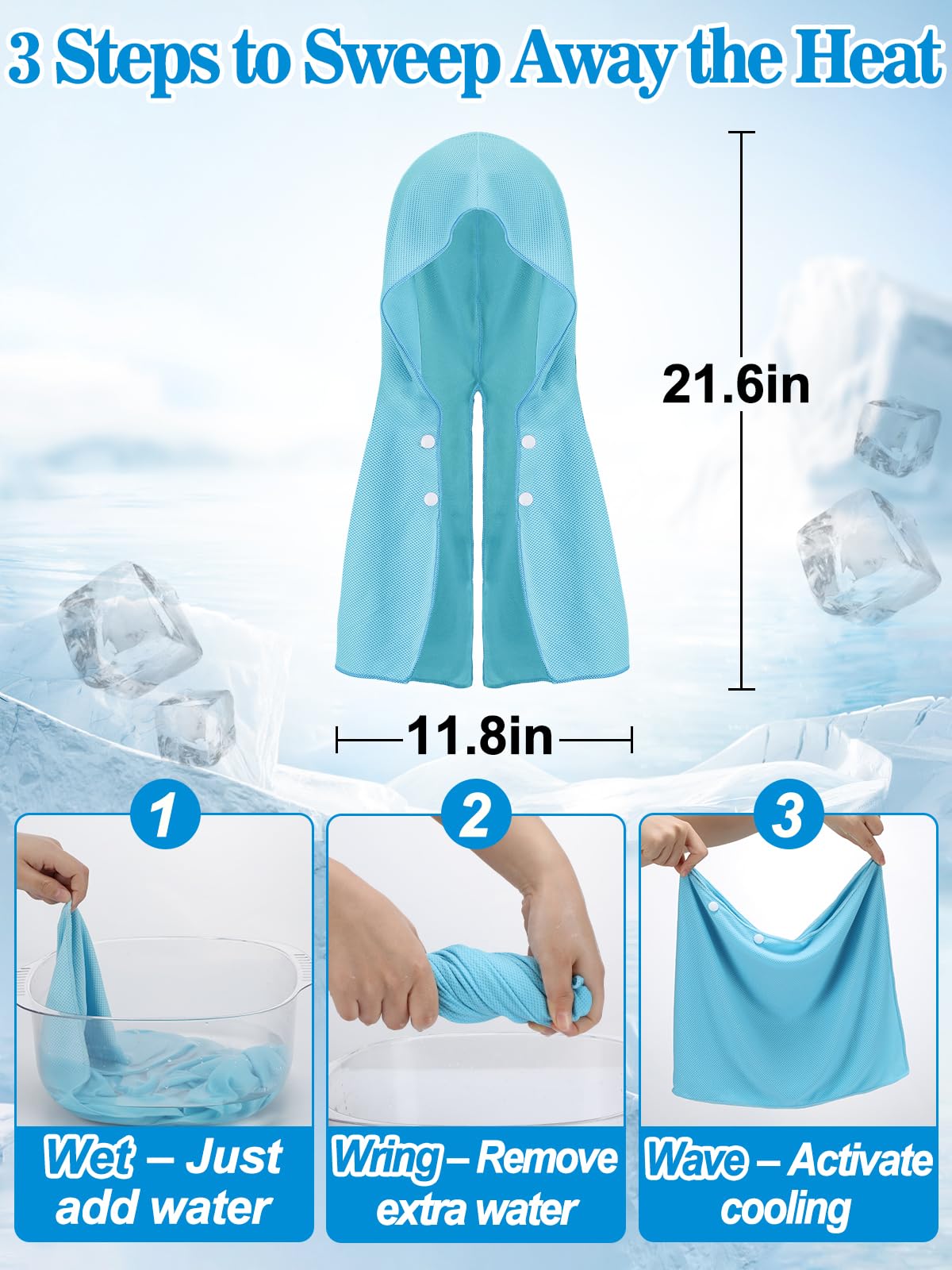 Acostop 3 Pcs Long Lasting Cooling Hoodie Towels for Neck and Face- Absorbent & Quick Drying Cooling Towel Wraps for Women, Sun Protection in Summer Extreme Heat Hot Weather (Blue, Purple, Pink)