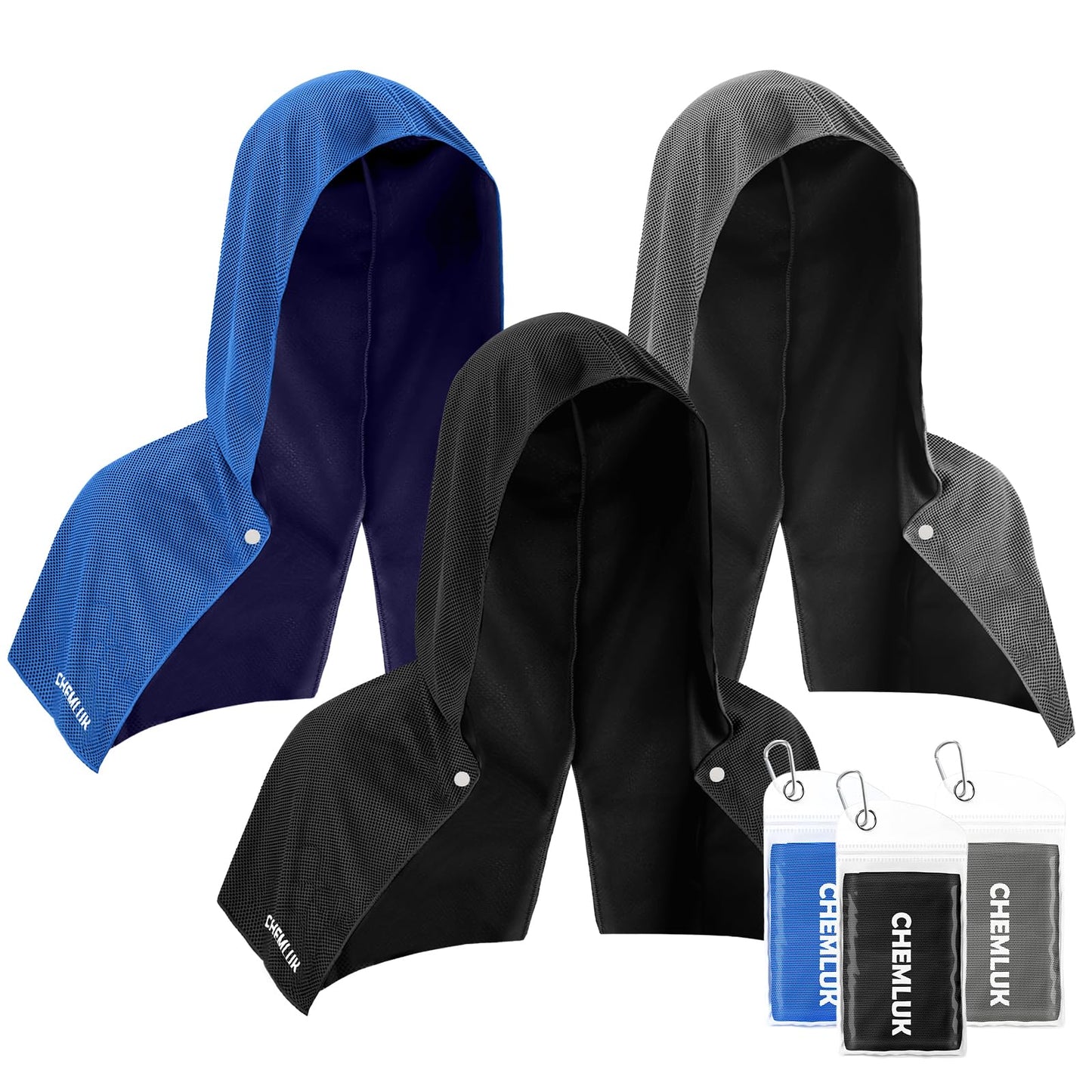 Cooling Rags for Neck: UPF50 Cooling Hoodie Towel with Case 2 Packs | Quick Dry, Chemical-free, Breathable, Soft, Portable, Cooling Towels for Face Hot Weather Workout Baseball Softball Sport