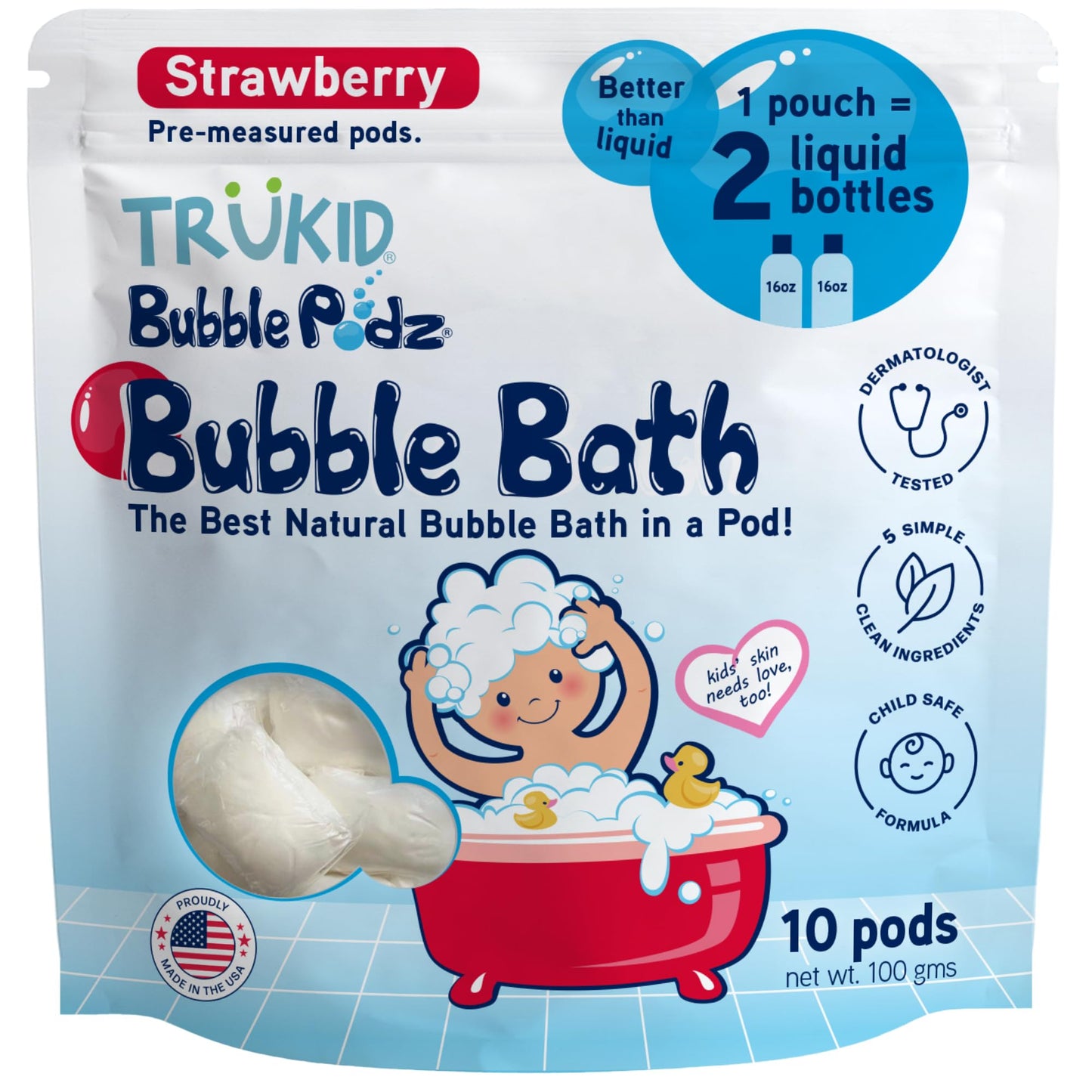 TruKid Bubble Podz Bubble Bath for Kids, Toddlers, & Babies, Tear Free Gentle & Refreshing Bath Bomb for Sensitive Skin with Natural Moisturizers, Non-Toxic, pH Balanced, Lavender Scent (24 Podz)