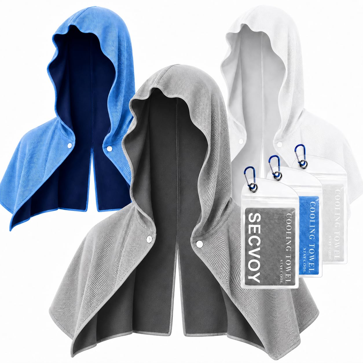 3 Pack Cooling Hoodie Towels for Neck and Face, UPF 50 Sun Protection & Instant Cooling Towels for Hot Weather, Soft Breathable Towel for Work Out, Sport, Gym, Camping & More Activities