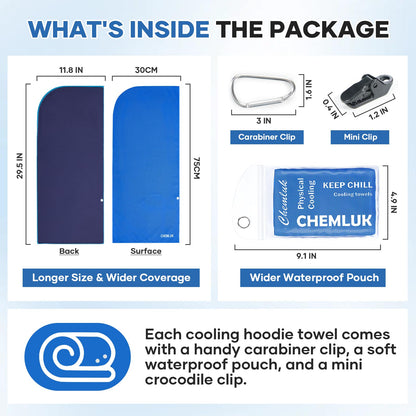 Cooling Rags for Neck: UPF50 Cooling Hoodie Towel with Case 2 Packs | Quick Dry, Chemical-free, Breathable, Soft, Portable, Cooling Towels for Face Hot Weather Workout Baseball Softball Sport