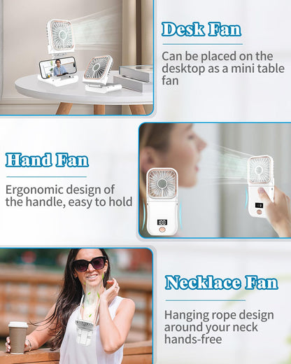 Neck Fan with Cooling Plate,5500mAh Rechargeable, Ultra Quiet Operation, 5 Speeds & 3 Cooling Modes, USB-C Fast Charging, LED Display Battery & Gear, Bladeless Fans that Blow Cold Air for Travel Blue