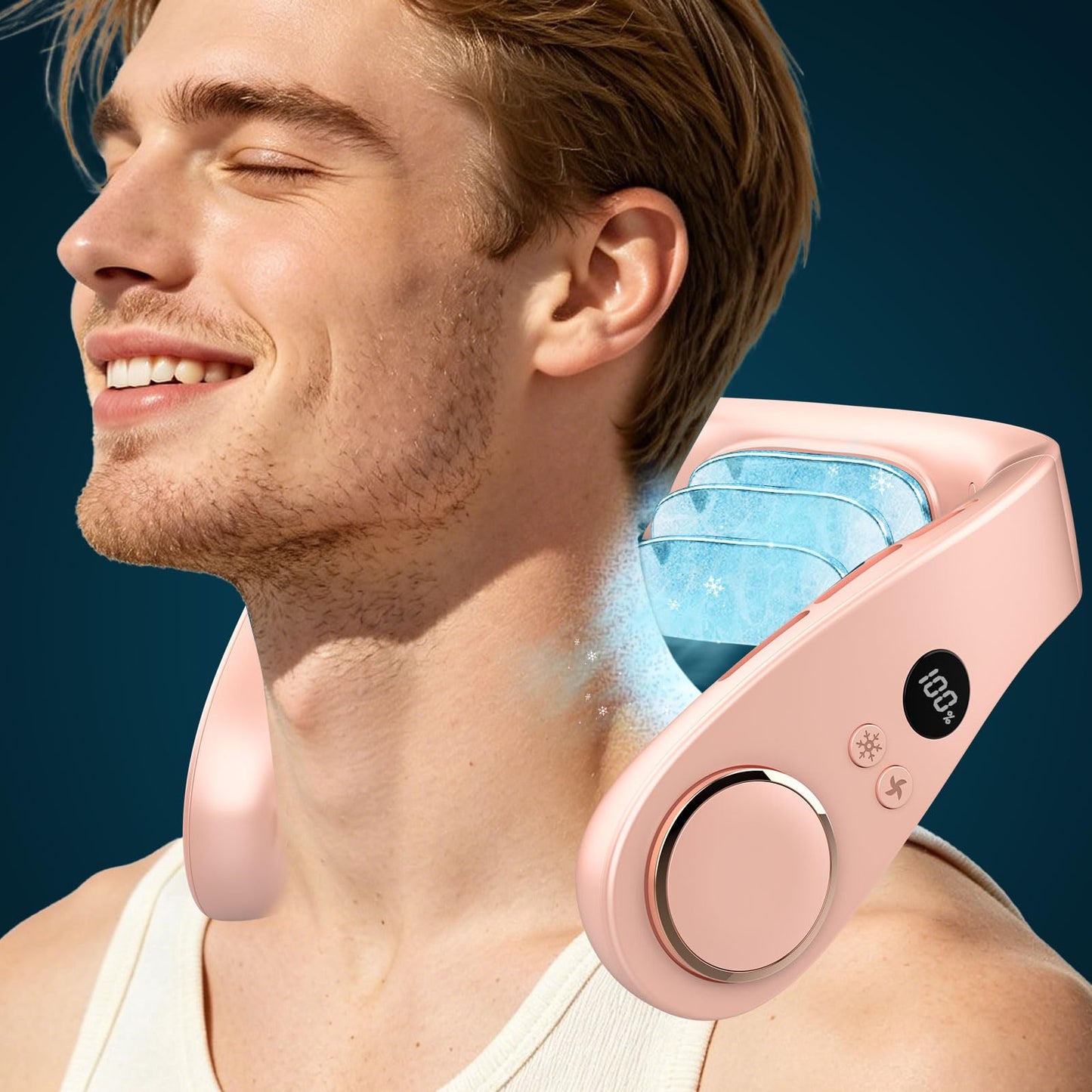Neck Fan with Cooling Plate,5500mAh Rechargeable, Ultra Quiet Operation, 5 Speeds & 3 Cooling Modes, USB-C Fast Charging, LED Display Battery & Gear, Bladeless Fans that Blow Cold Air for Travel Blue