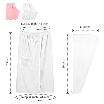 Towel Wrap Women Shower Robe Adjustable Closure Bathrobe with Hair Drying Towel & Spa Wraps