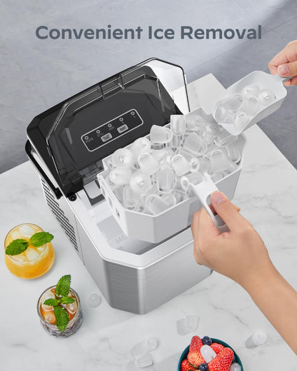 Ice Maker Countertop, Portable Ice Machine Ready in 6 Minutes with 9 Cubes 26LBS in 24H, Self-Cleaning with Ice Scoop and Basket, Two Sizes of Bullet Ice for Home Kitchen Office, Bar and Parties