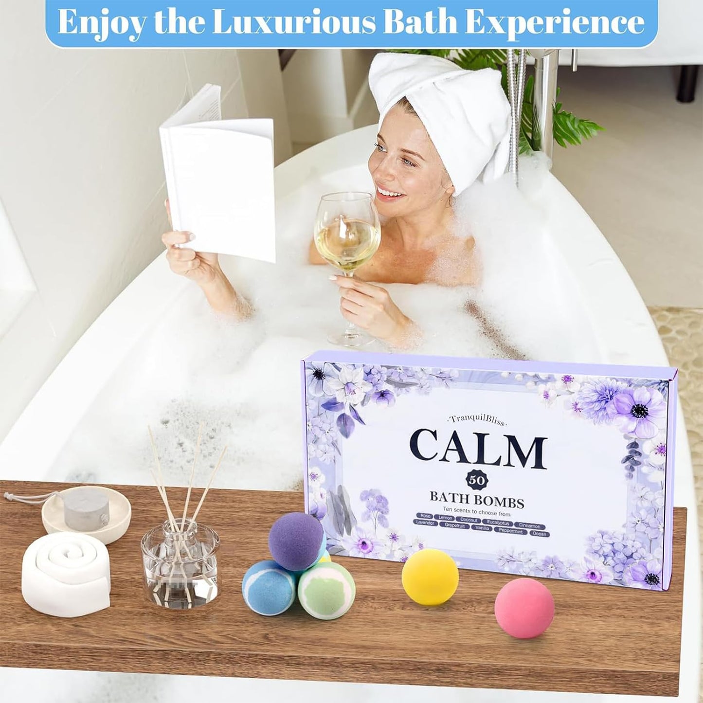 TranquilBliss Bath Bombs Set 50 PCS with 10 Rich Scents, Bath Bombs for Women, Natural Bubble Bombs with Shea Butter & Safe Oil, Ideal for Mother's Day, Valentine's Day, Christmas, Birthday Present