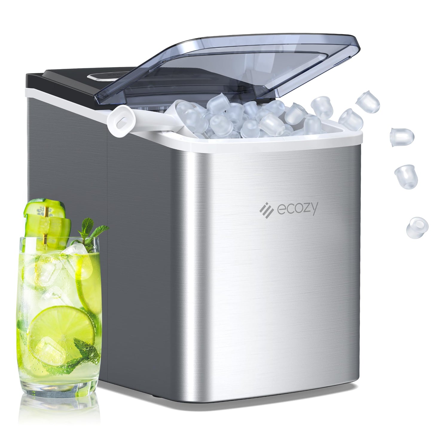 ecozy 2" Clear Ice Ball Maker Countertop with CrystalFlux Technology, 4 pcs in 40 Mins, 144 pcs/Day, Sphere Ice Maker with Automatic Water Supply, Self-Cleaning, Enhanced Insulation for Whiskey Bar
