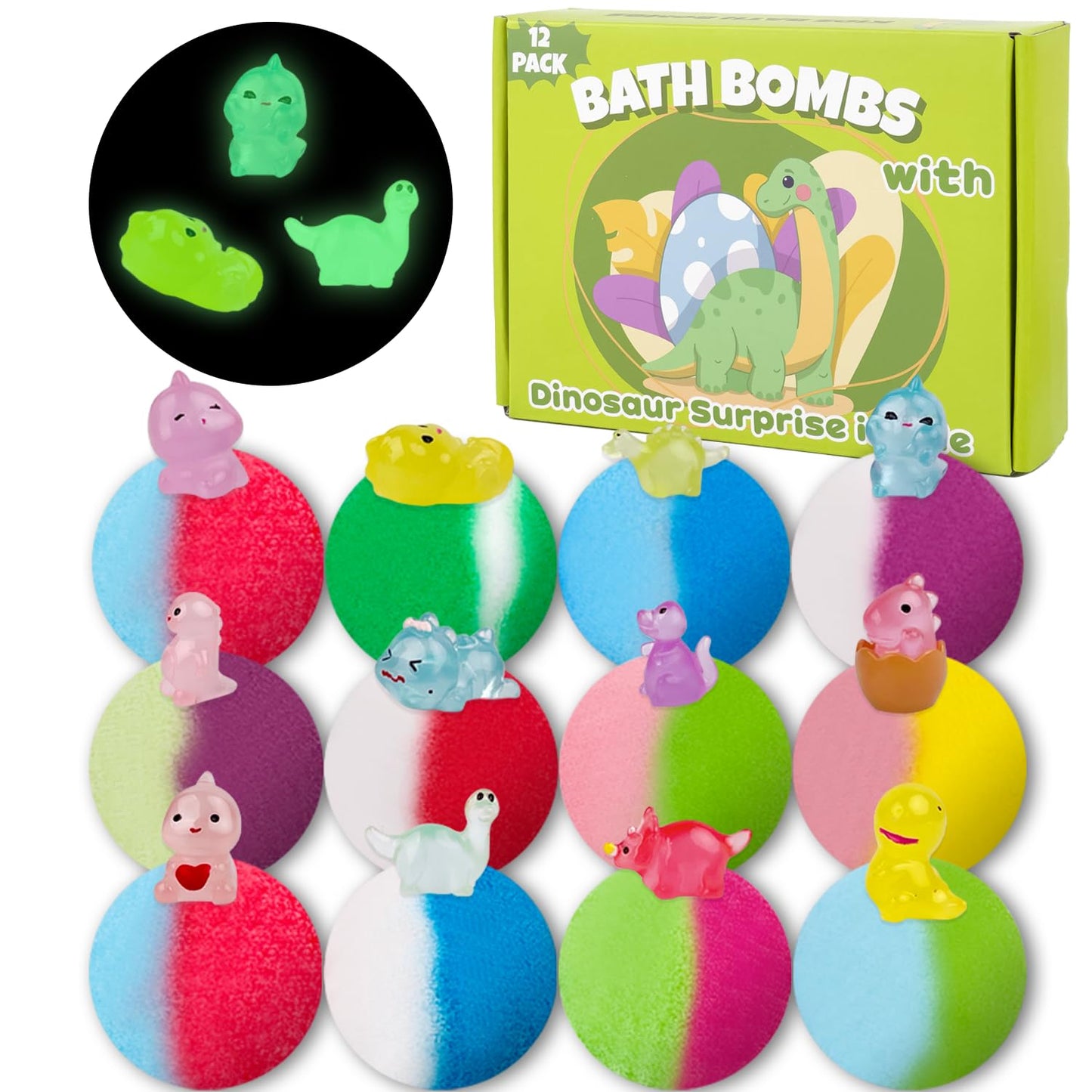 Bath Bombs for Kids, 12 Pcs Bath Bombs with Glow in The Dark Animal Surprise Inside, Handmade Organic Bubble Bath Ball Gift Set for Boys and Girls, Gift for Birthday Christmas Easter