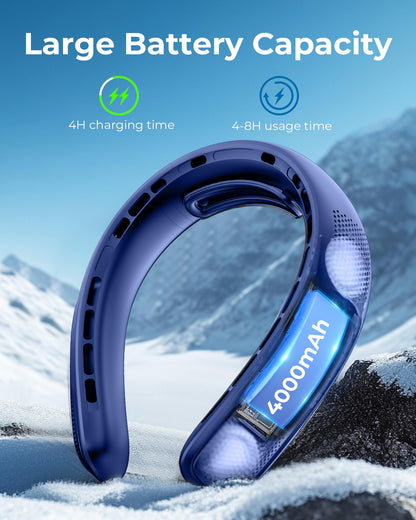 Portable Neck Fan, 4 Turbo Bladeless Neck Fan, 4000 mAh Battery Operated USB Rechargeable Personal Fan, 360° Cooling Hands Free Fan, 3 Speeds, LED Display, Wearable Fan for Office Travel Gifts
