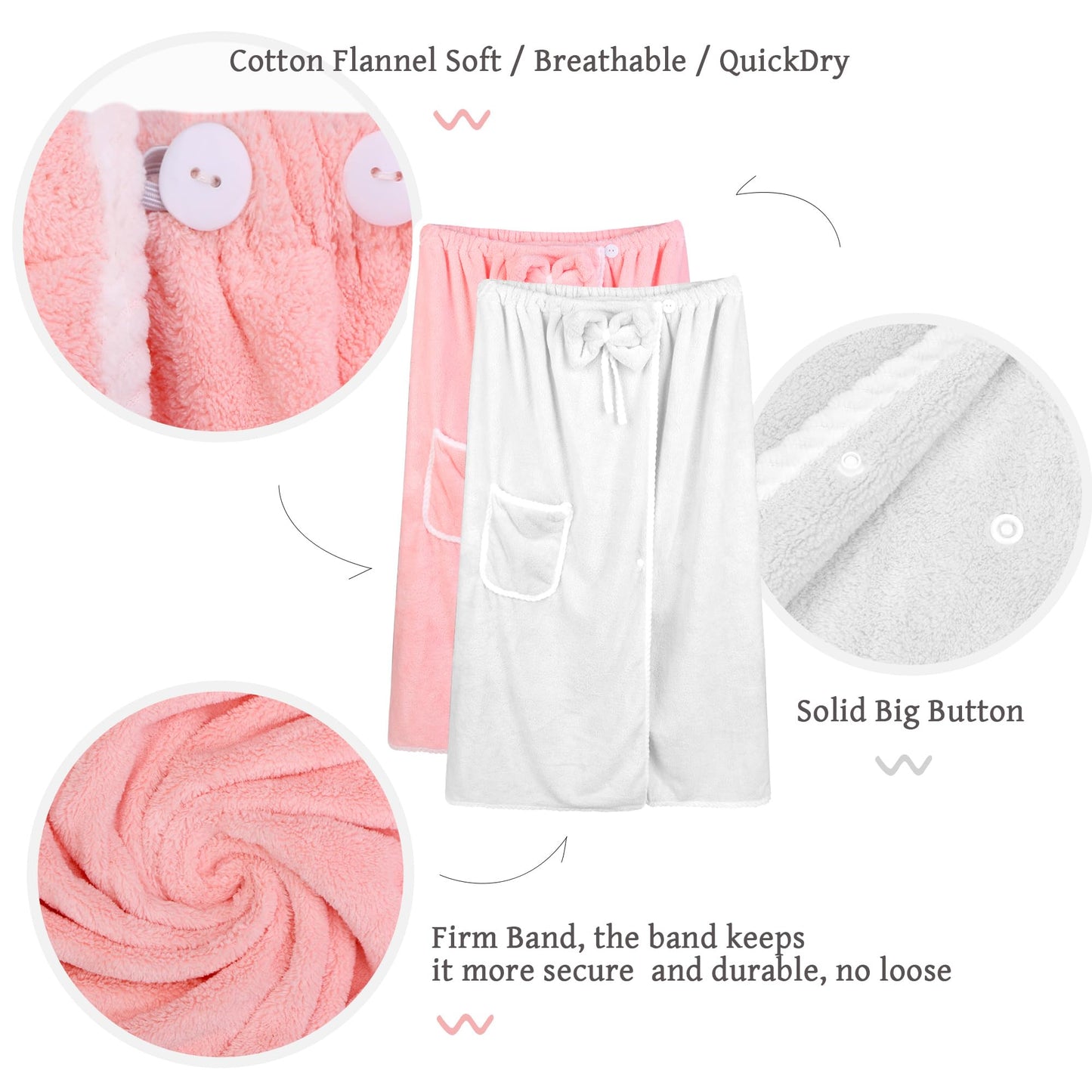 Towel Wrap Women Shower Robe Adjustable Closure Bathrobe with Hair Drying Towel & Spa Wraps