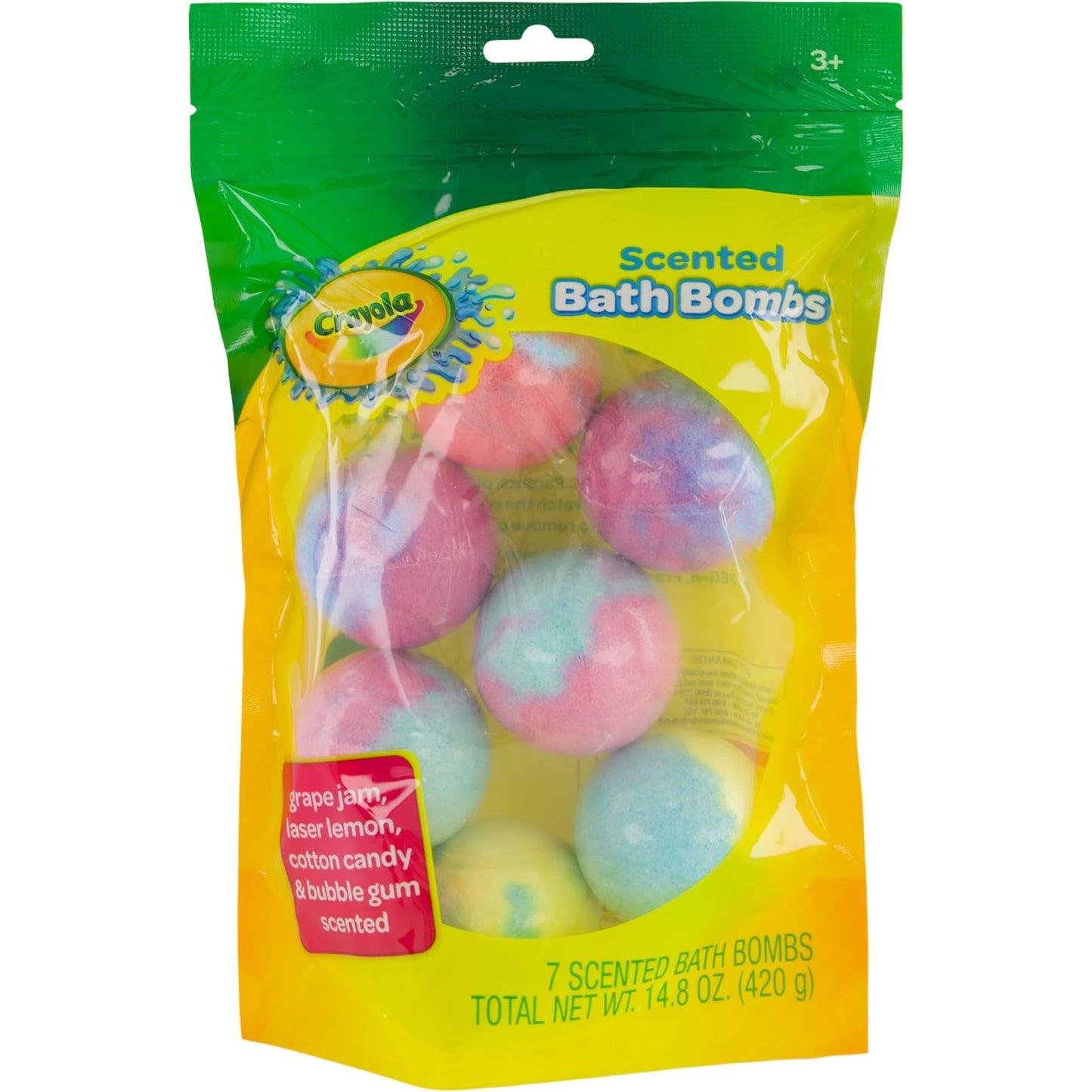 Crayola Scented Bath Bombs for Kids (7 Count), Non-Toxic, Stain Free, Multi-Colored Fizzy Bath Bombs with Grape, Lemon, Cotton Candy & Bubblegum Scents