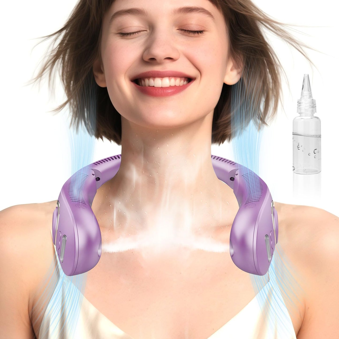 FWV Neck Fan with Cooling Plate, Quiet 30dB, 3-24Hrs Cooling,5500mAh Battery,LED Display Necklace AC Cooler, USB Bladeless Portable Personal Wearable Fans that Blow Cold Air for Men Women Kids Black