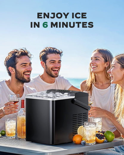 Ice Maker Countertop, Portable Ice Machine Ready in 6 Minutes with 9 Cubes 26LBS in 24H, Self-Cleaning with Ice Scoop and Basket, Two Sizes of Bullet Ice for Home Kitchen Office, Bar and Parties