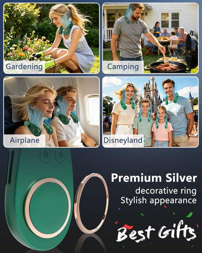 Neck Fan with Cooling Plate,5500mAh Rechargeable, Ultra Quiet Operation, 5 Speeds & 3 Cooling Modes, USB-C Fast Charging, LED Display Battery & Gear, Bladeless Fans that Blow Cold Air for Travel Blue
