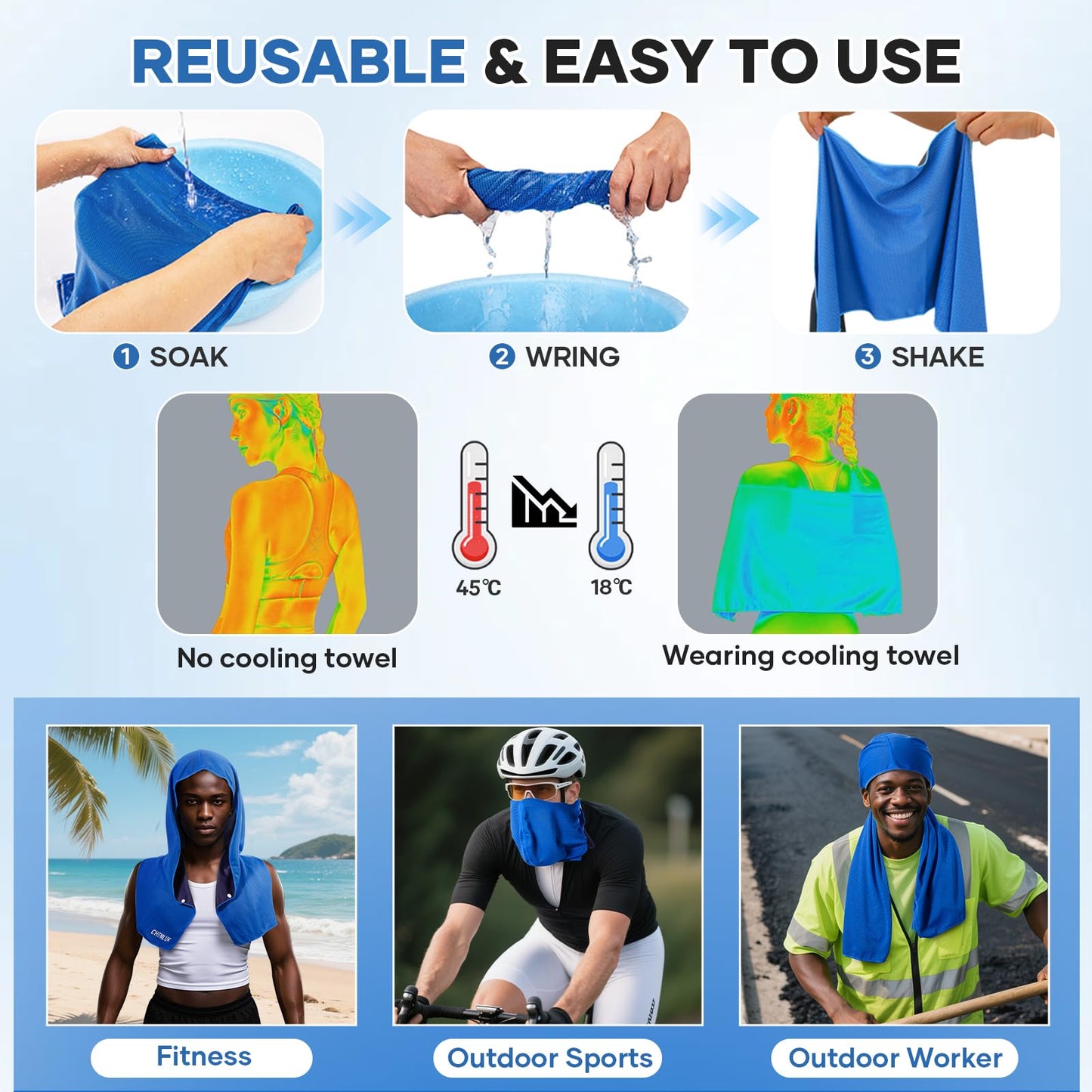 Cooling Rags for Neck: UPF50 Cooling Hoodie Towel with Case 2 Packs | Quick Dry, Chemical-free, Breathable, Soft, Portable, Cooling Towels for Face Hot Weather Workout Baseball Softball Sport