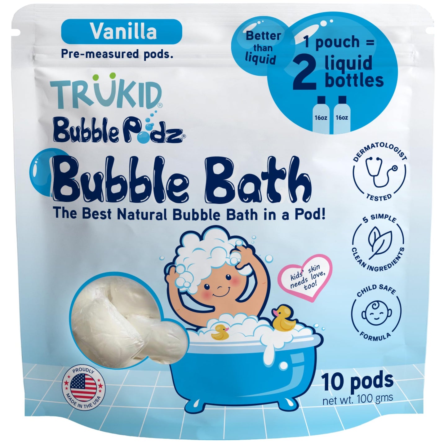 TruKid Bubble Podz Bubble Bath for Kids, Toddlers, & Babies, Tear Free Gentle & Refreshing Bath Bomb for Sensitive Skin with Natural Moisturizers, Non-Toxic, pH Balanced, Lavender Scent (24 Podz)