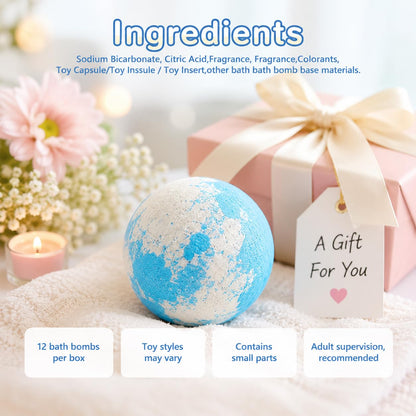 Bath Bombs with Toys Inside, 12 Pack Kids Bath Bombs with Surprise Inside, Play Fizz Bubble Bath Ball, Natural Organic Non Toxic Bath Bomb Gift Set for Boys Girls Toddler (Sea Animal)