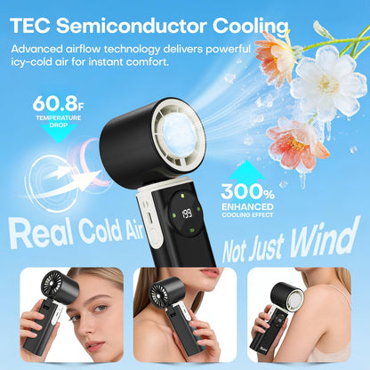 6000mAh Portable Handheld Fan with Ice Cooling, 199 Levels Stepless Speed, 20H Long Battery Life, 20000RPM Turbo Fan Rechargeable Personal Mini Fan for Travel, Outdoor, Makeup (White)