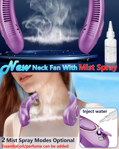 FWV Neck Fan with Cooling Plate, Quiet 30dB, 3-24Hrs Cooling,5500mAh Battery,LED Display Necklace AC Cooler, USB Bladeless Portable Personal Wearable Fans that Blow Cold Air for Men Women Kids Black
