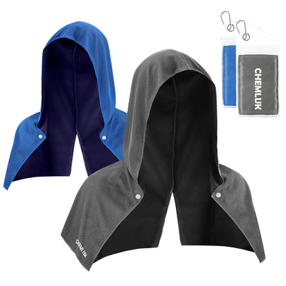 Cooling Rags for Neck: UPF50 Cooling Hoodie Towel with Case 2 Packs | Quick Dry, Chemical-free, Breathable, Soft, Portable, Cooling Towels for Face Hot Weather Workout Baseball Softball Sport