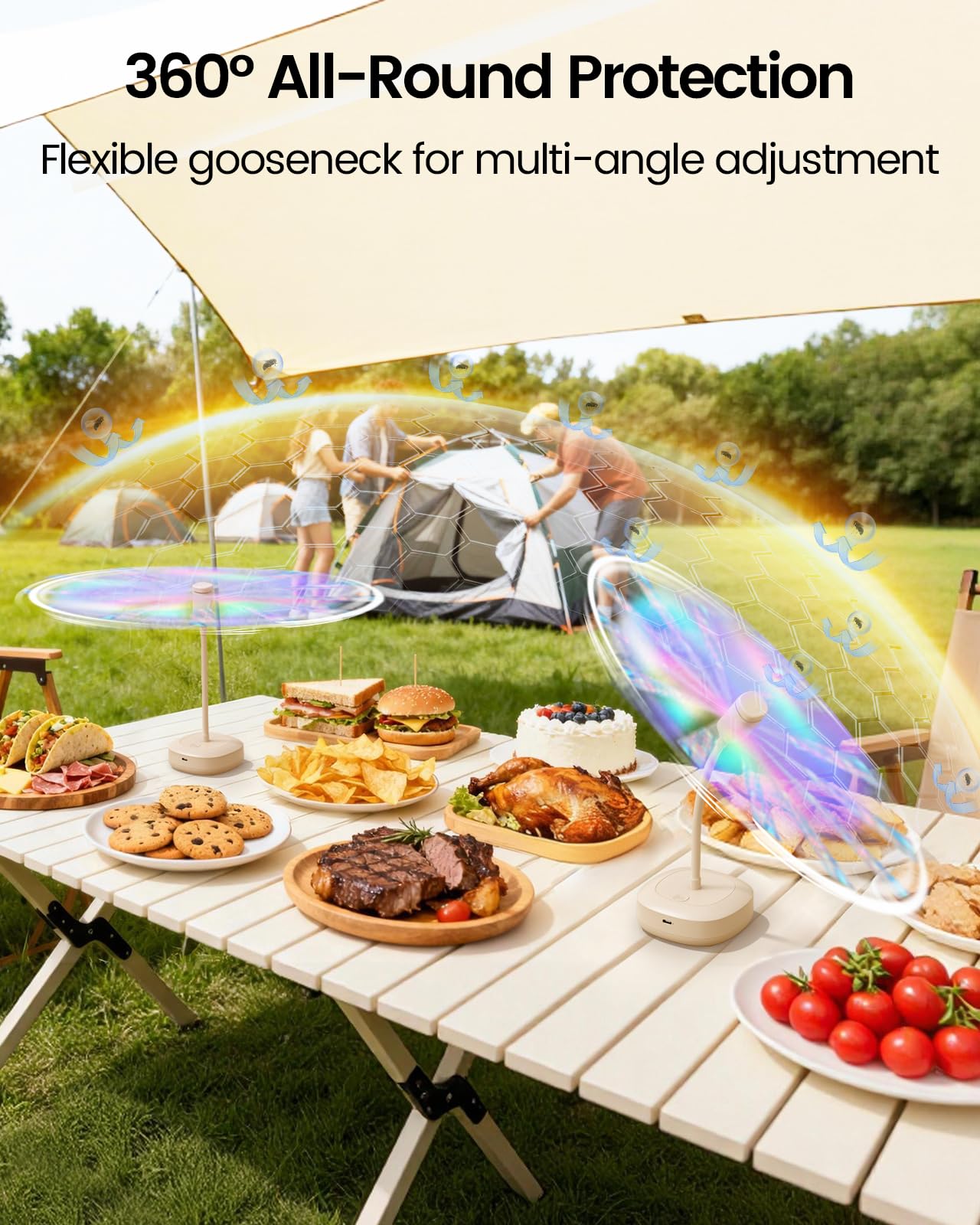 Edvision 4 Pack Food Table Fan, 2000mAh USB Powered Rechargeable Food Fan, Portable Fan with Flexible Goose-Neck and Soft Blades for BBQ, Patio, Party