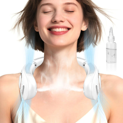FWV Neck Fan with Cooling Plate, Quiet 30dB, 3-24Hrs Cooling,5500mAh Battery,LED Display Necklace AC Cooler, USB Bladeless Portable Personal Wearable Fans that Blow Cold Air for Men Women Kids Black