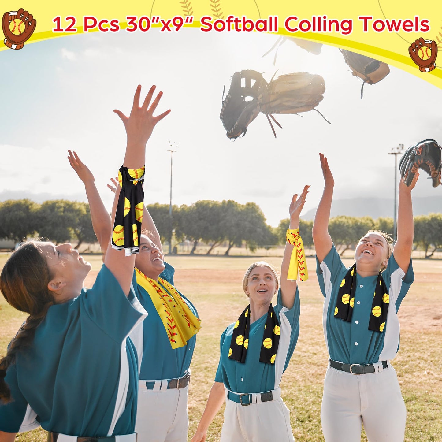 Remagr 12 Pcs Baseball Cooling Towels 30" x 9" Quick Dry Microfiber Sweat Towels for Workout, Gym, Running, Baseball Teams Sports Fans Party Favors Gifts