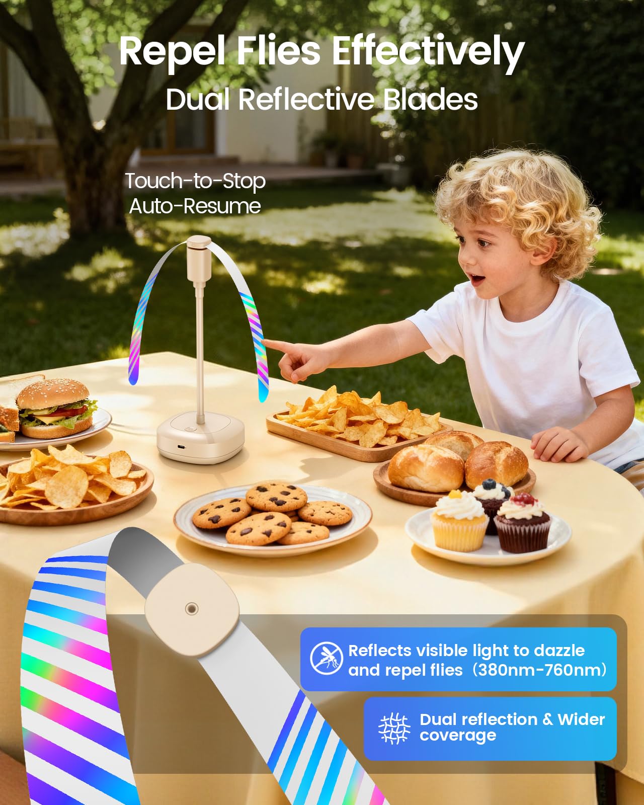 Edvision 4 Pack Food Table Fan, 2000mAh USB Powered Rechargeable Food Fan, Portable Fan with Flexible Goose-Neck and Soft Blades for BBQ, Patio, Party
