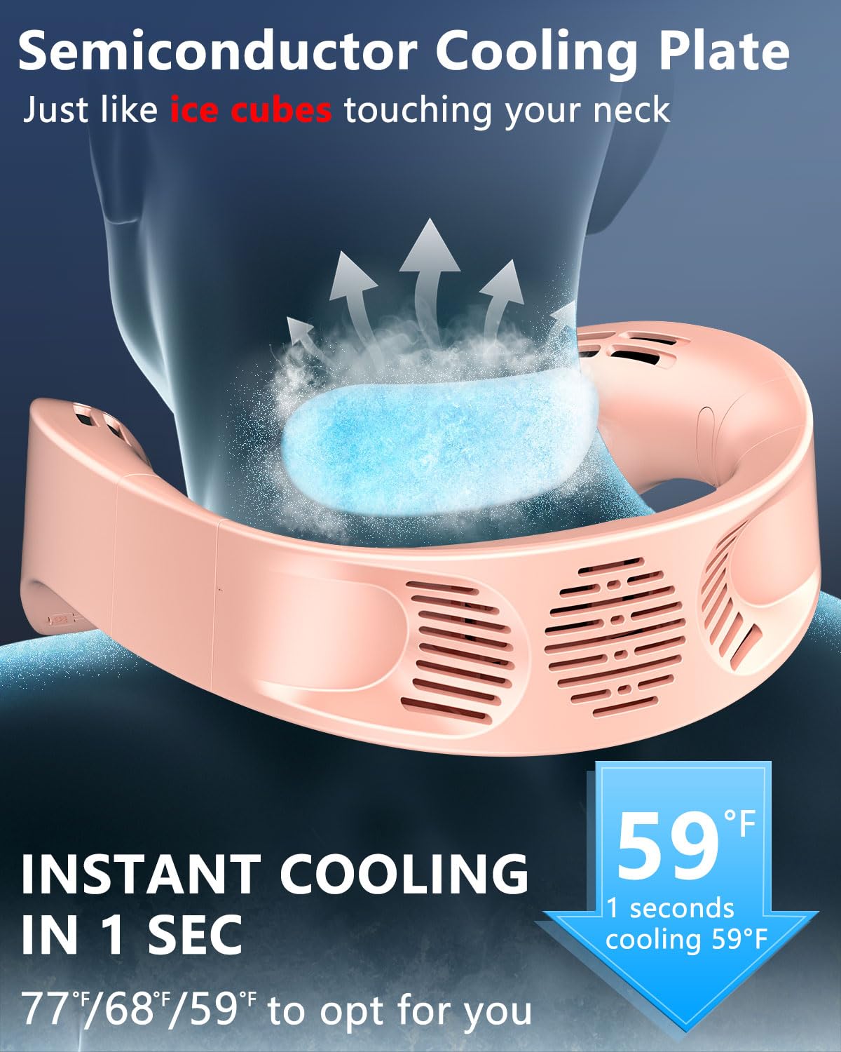 Neck Fan with Cooling Plate,5500mAh Rechargeable, Ultra Quiet Operation, 5 Speeds & 3 Cooling Modes, USB-C Fast Charging, LED Display Battery & Gear, Bladeless Fans that Blow Cold Air for Travel Blue