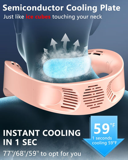 Neck Fan with Cooling Plate,5500mAh Rechargeable, Ultra Quiet Operation, 5 Speeds & 3 Cooling Modes, USB-C Fast Charging, LED Display Battery & Gear, Bladeless Fans that Blow Cold Air for Travel Blue