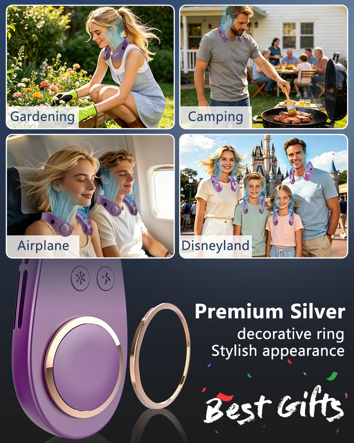 Neck Fan with Cooling Plate,5500mAh Rechargeable, Ultra Quiet Operation, 5 Speeds & 3 Cooling Modes, USB-C Fast Charging, LED Display Battery & Gear, Bladeless Fans that Blow Cold Air for Travel Blue