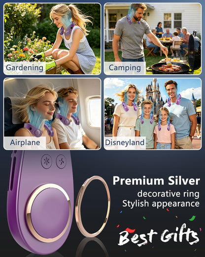 Neck Fan with Cooling Plate,5500mAh Rechargeable, Ultra Quiet Operation, 5 Speeds & 3 Cooling Modes, USB-C Fast Charging, LED Display Battery & Gear, Bladeless Fans that Blow Cold Air for Travel Blue