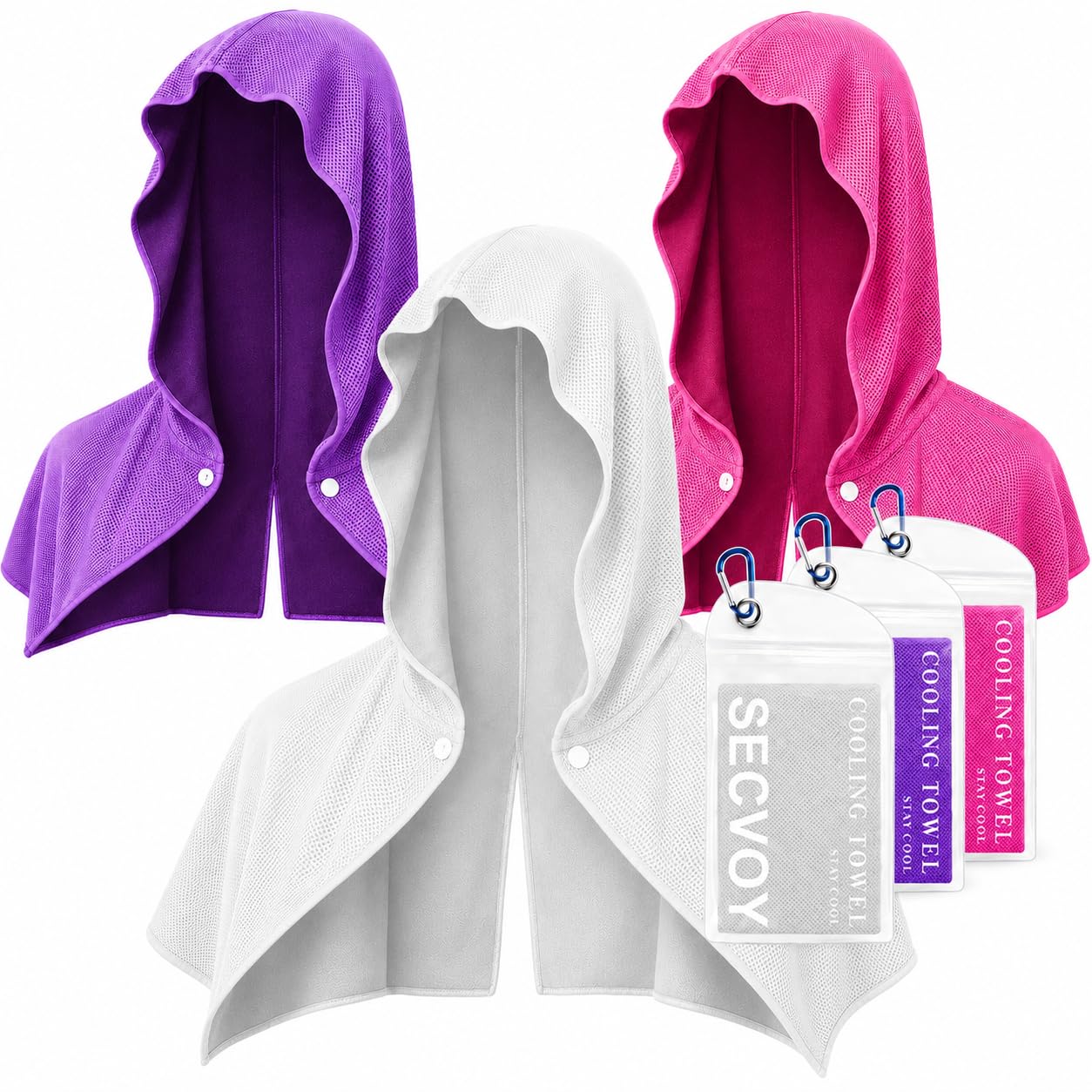 3 Pack Cooling Hoodie Towels for Neck and Face, UPF 50 Sun Protection & Instant Cooling Towels for Hot Weather, Soft Breathable Towel for Work Out, Sport, Gym, Camping & More Activities
