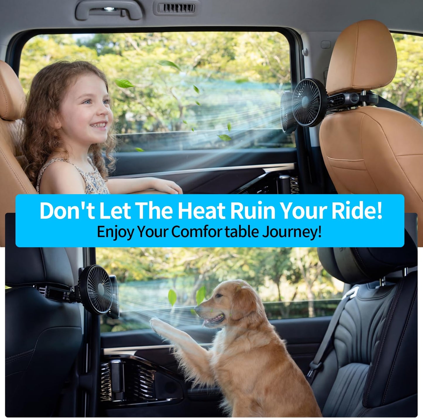 Car Seat Fan for Driver & Backseat - 2026 Upgraded Mini Portable USB Back Cooling Fan Kids Baby Quiet headrest Neck Fan Accessories with 3 Adjustable Wind Speeds for Almost Vehicle Jeep Van RV Truck